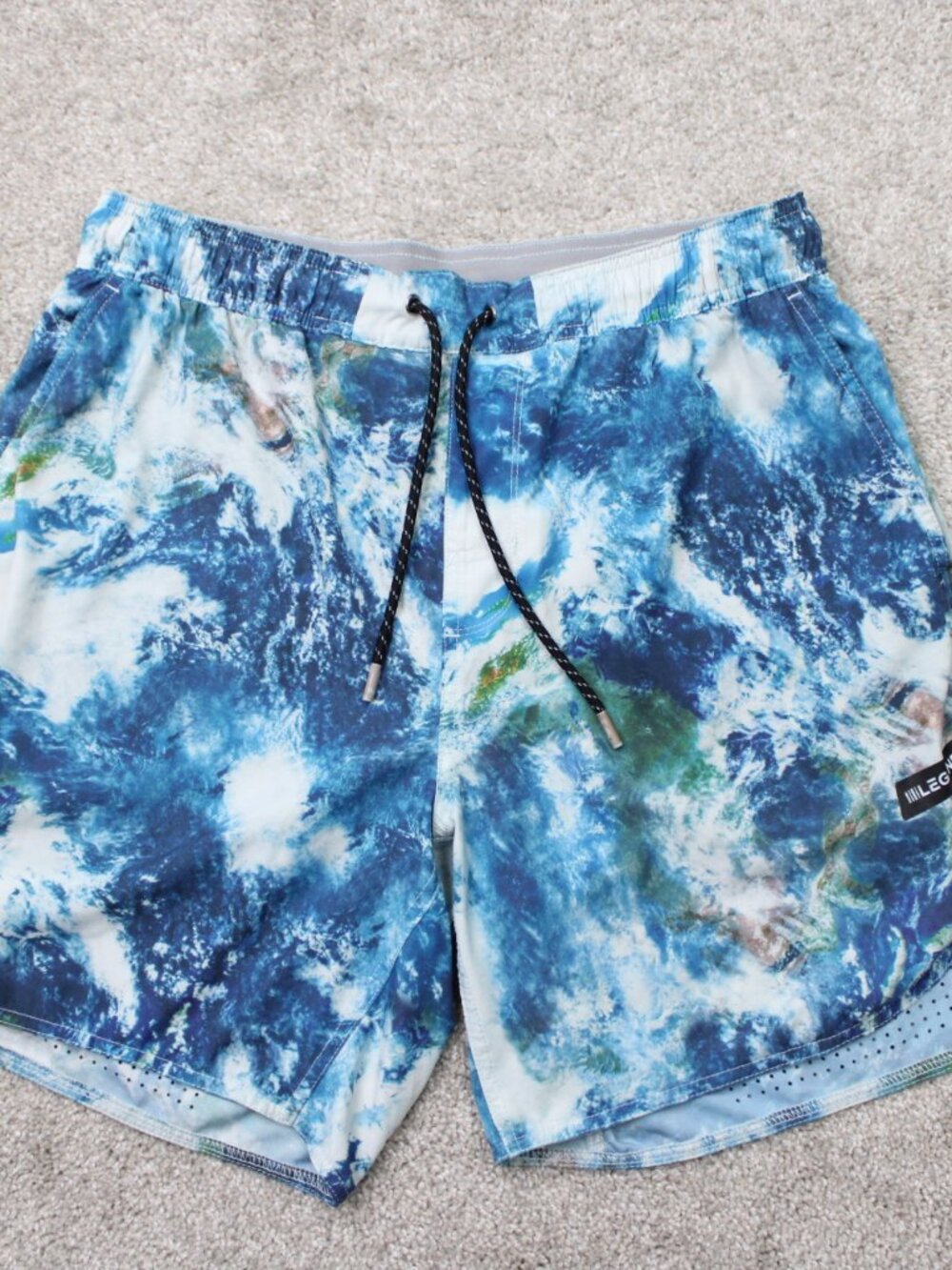 Legends Luka Shorts Mens Large Blue Geometric 7" Drawstring Training Running Gym